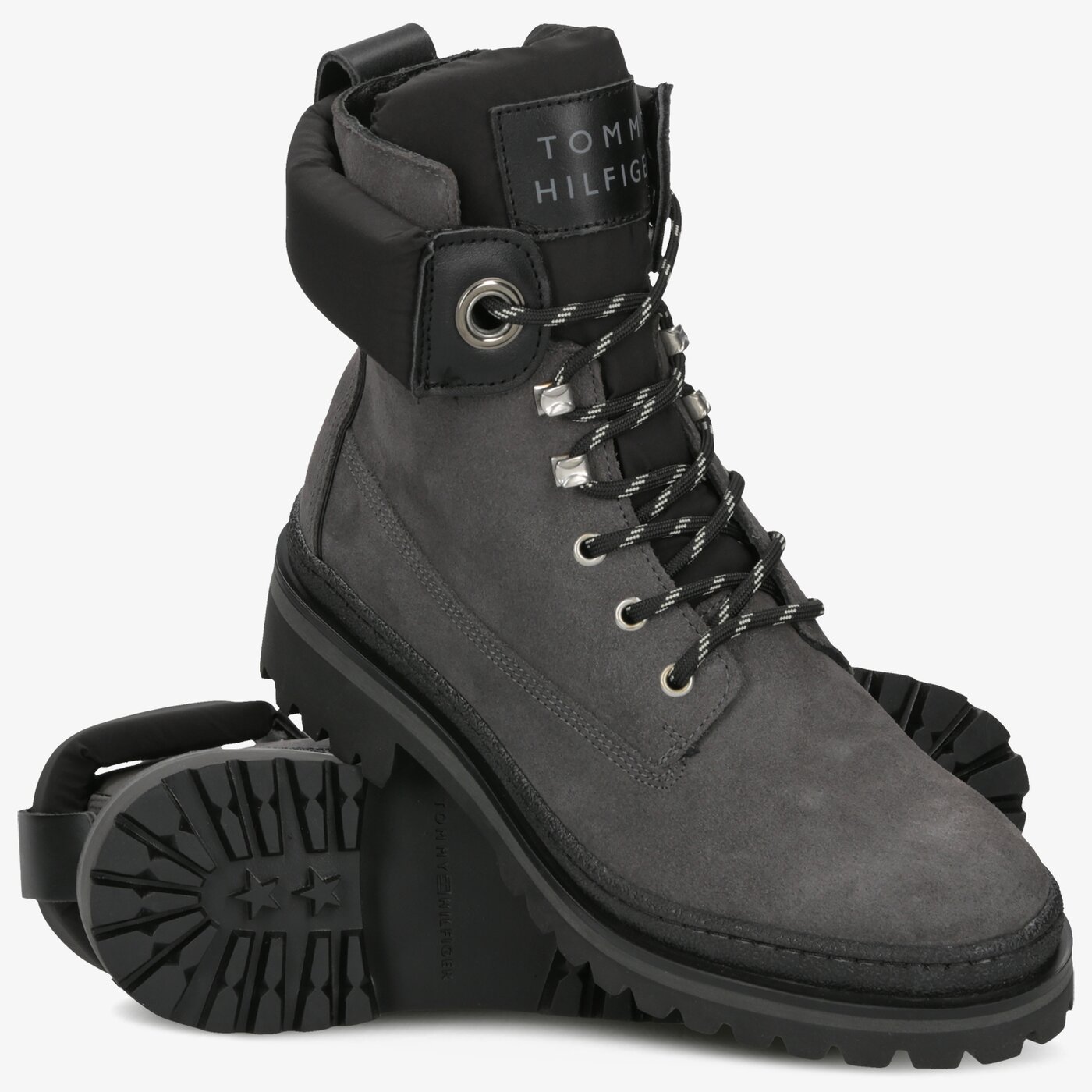 Damskie botki / sztyblety TOMMY HILFIGER SPORTY OUTDOOR LACE UP BOOTIE fw0fw04343099 kolor szary