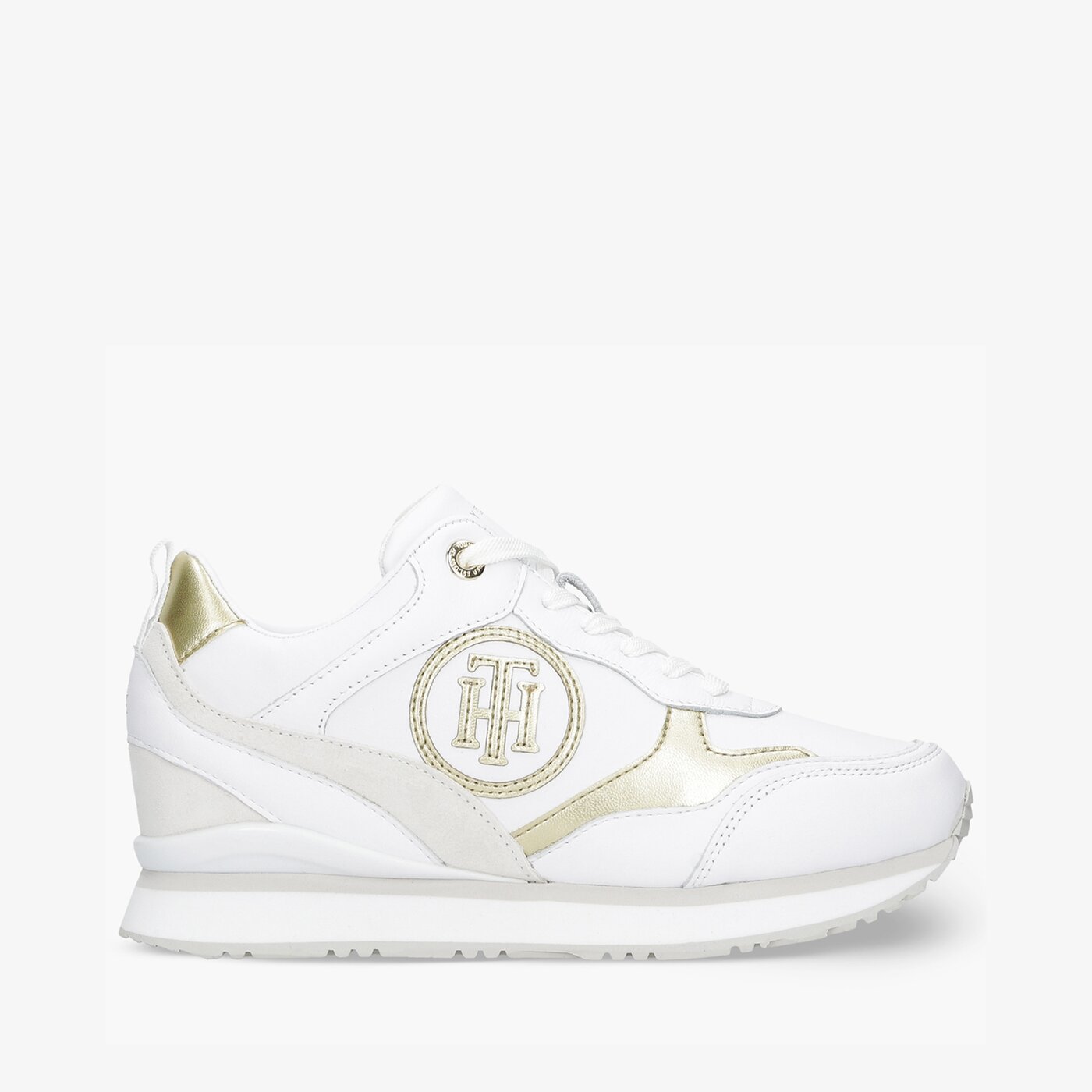Damskie sneakersy (buty) TOMMY HILFIGER METALLIC DRESSY WEDGE SNEAKER fw0fw05801ybr kolor biały