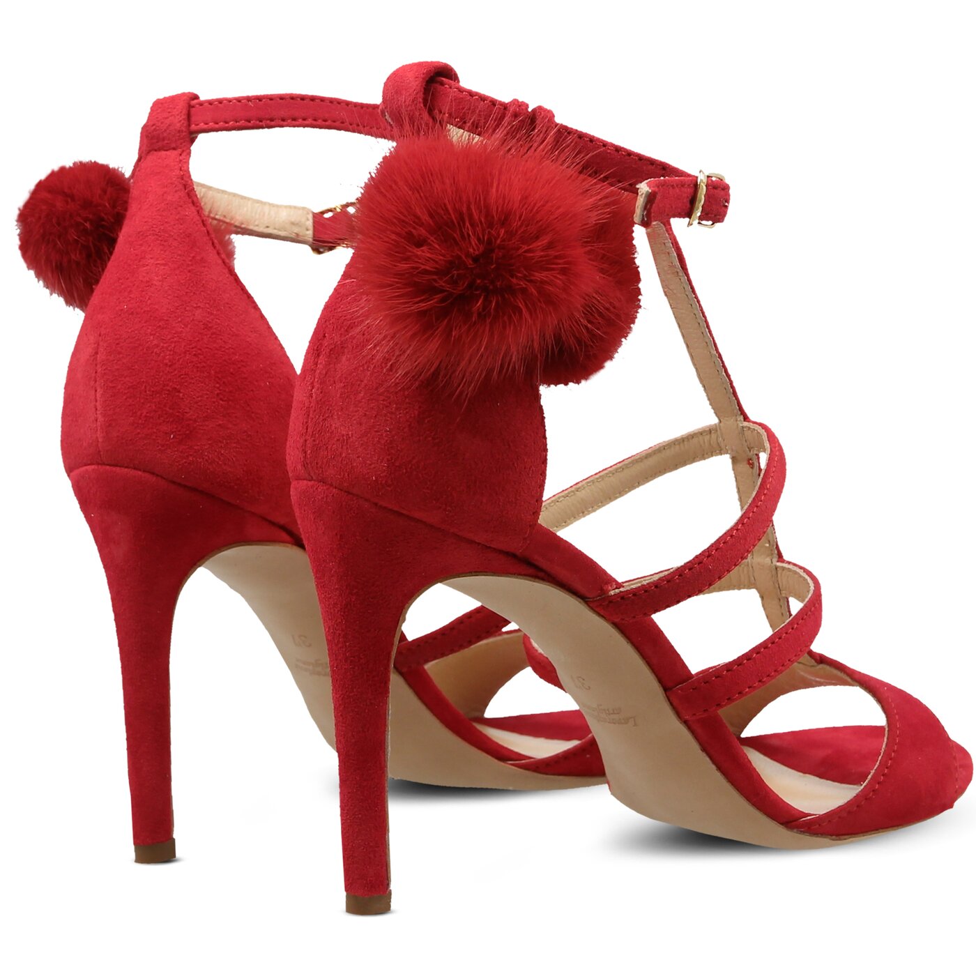 Damskie sandały SYMBIOSIS LISA FUR SANDALS CZERWONE 11080012 kolor czerwony