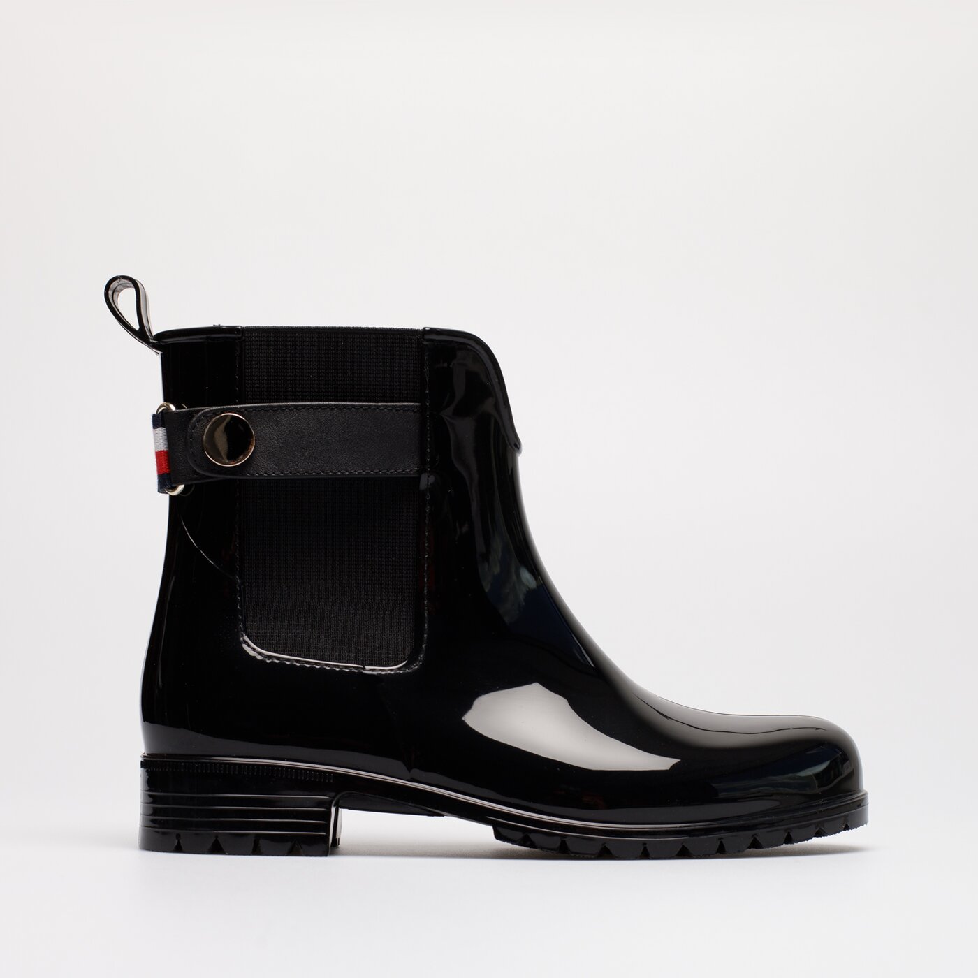 Damskie kalosze (buty gumowe) TOMMY HILFIGER ANKLE RAINBOOT WITH METAL DETAIL fw0fw06777bds kolor czarny