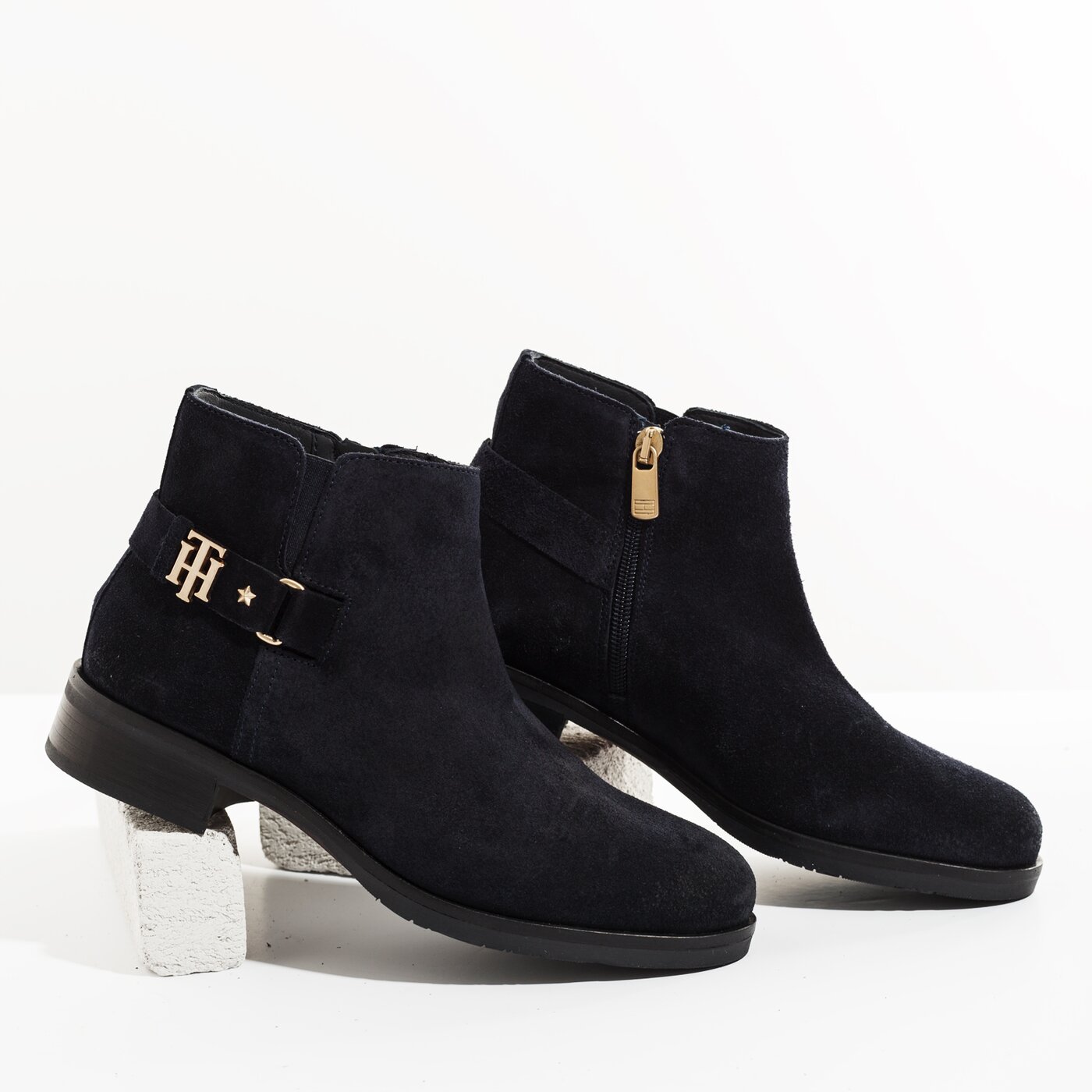 tommy hilfiger th buckle suede bootie