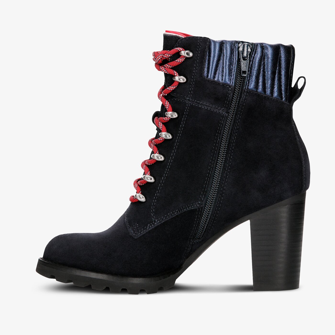 Damskie botki / sztyblety TOMMY HILFIGER BASIC HIKING HEELED BOOT SUEDE fw0fw03569403 kolor granatowy