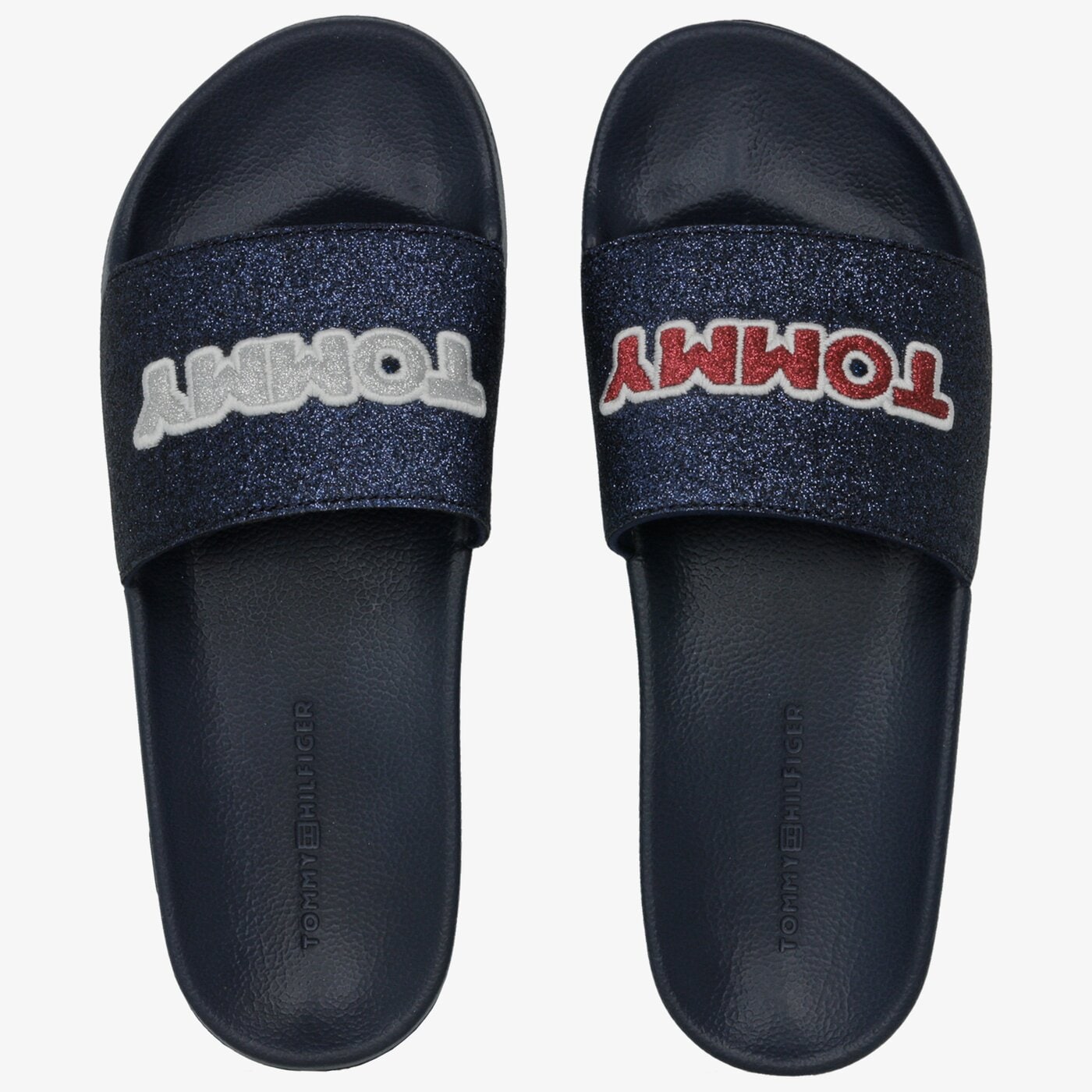 Damskie klapki TOMMY HILFIGER GLITTER DETAIL POOL SLIDE fw0fw04238403 kolor granatowy