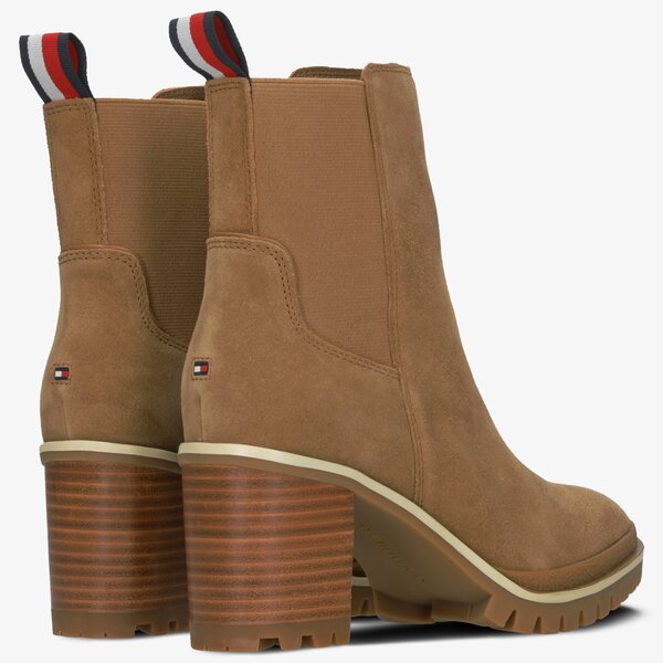 Damskie botki / sztyblety TOMMY HILFIGER SPORTY MID HEEL CHELSEA fw0fw04342203 kolor brązowy