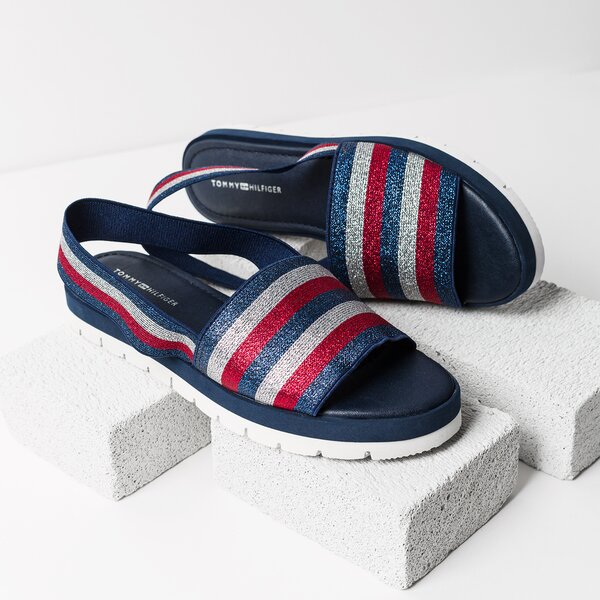 Damskie sandały TOMMY HILFIGER CORPORATE SPARKLE BEACH SLIDE fw0fw02772406 kolor granatowy
