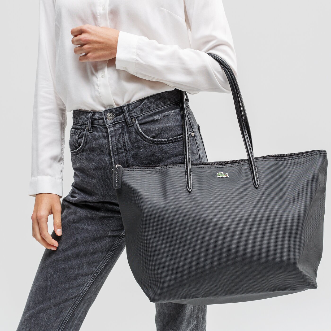 ★LACOSTE★ Women's L1212 Small Shopper Bag NF1888P55G Q49 Lacoste Damska torebka tote bag z zamkiem błyskawicznym L
