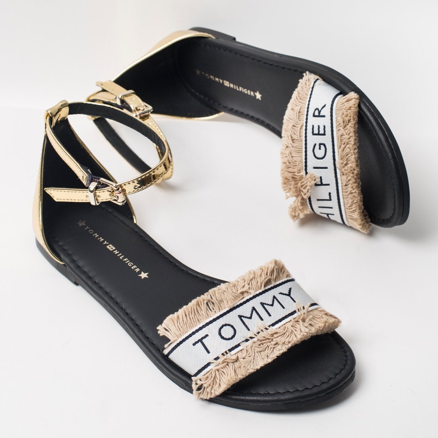 tommy hilfiger mirror metallic flat sandal