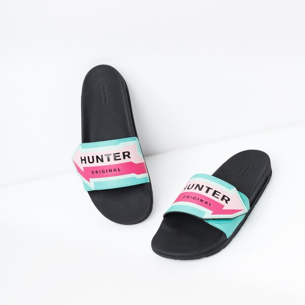 Damskie klapki HUNTER ADJUSTABLE SLIDE ARROW PRINT wfd4027evaosw kolor niebieski