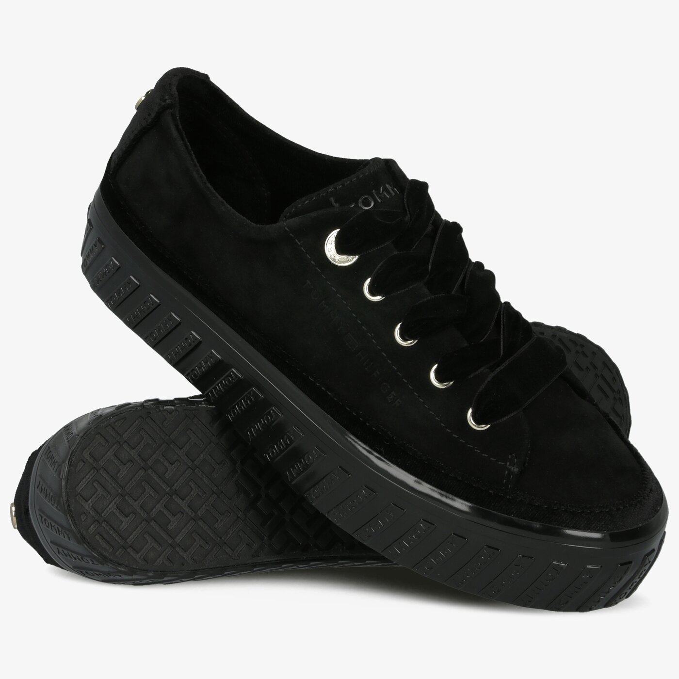 Damskie trampki TOMMY HILFIGER VELVET LACE FLATFORM SNEAKER fw0fw04311990 kolor czarny