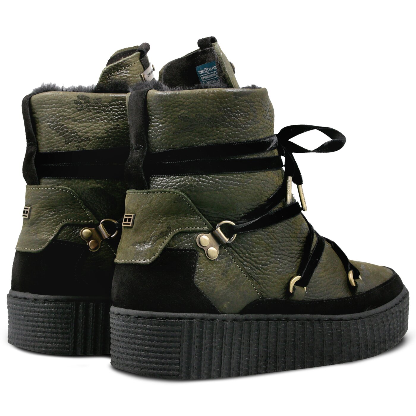 Damskie śniegowce TOMMY HILFIGER COZY WARMLINED LEATHER BOOT fw0fw03436010 kolor khaki