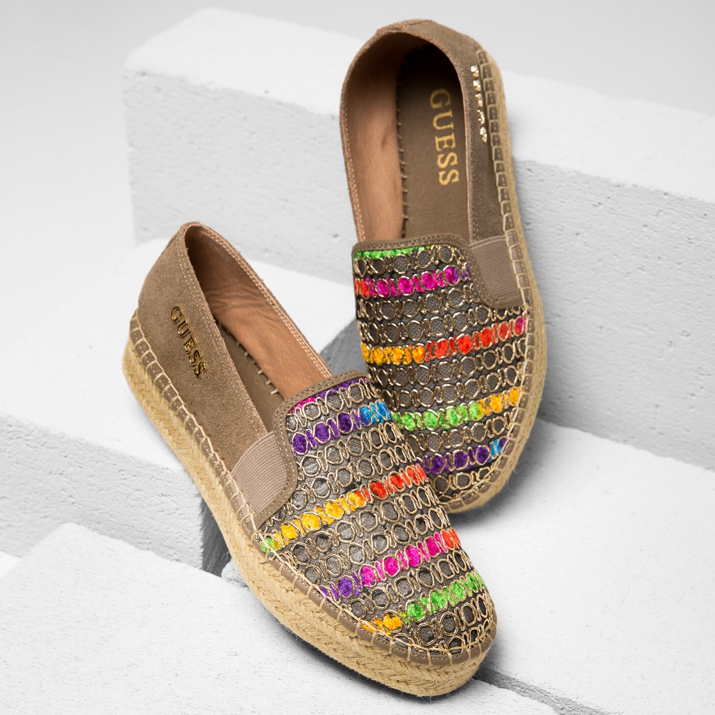 Damskie espadryle GUESS RELA flrel2fab14taupe kolor beżowy