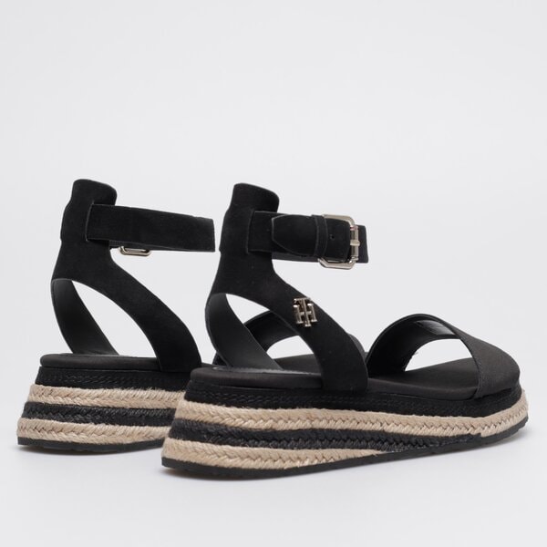 Damskie sandały TOMMY HILFIGER COLORED ROPE LOW WEDGE SANDAL fw0fw06233bds kolor czarny