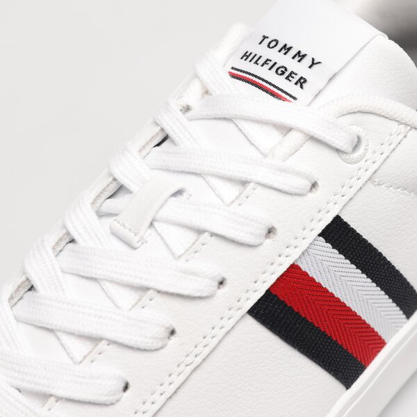 Męskie sneakersy (buty) TOMMY HILFIGER CORPORATE LEATHER CUP STRIPES fm0fm04732ybs kolor biały