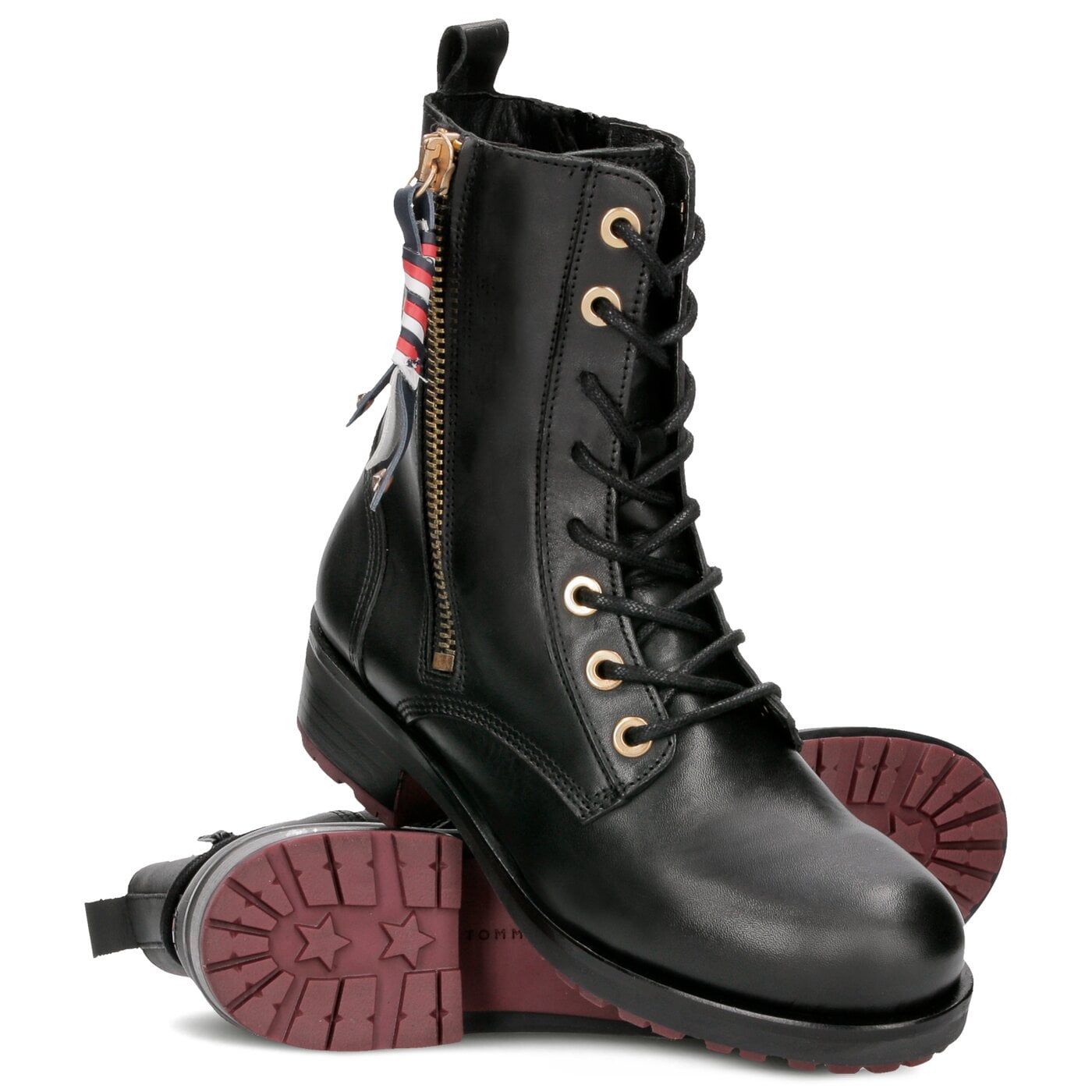 Damskie botki / sztyblety TOMMY HILFIGER CORPORATE TASSEL BIKER BOOT fw0fw03585990 kolor czarny