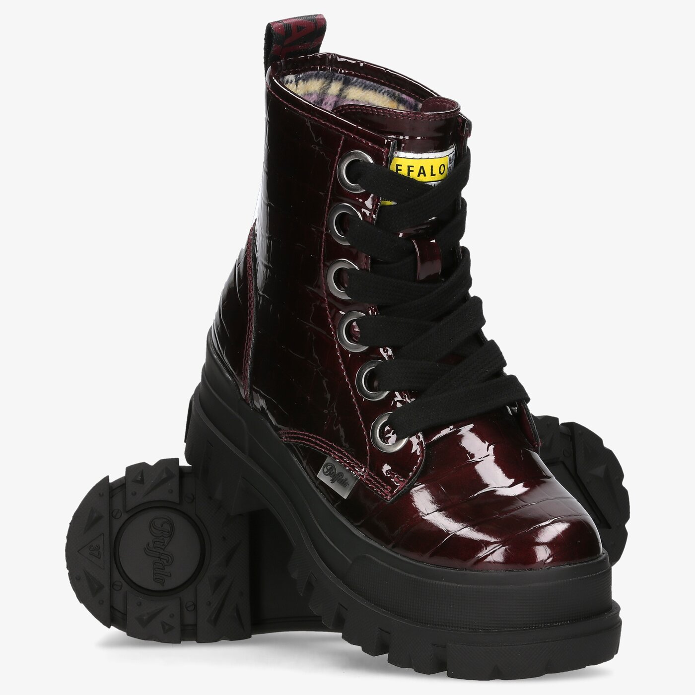 Damskie botki / sztyblety BUFFALO ASPHA LACE UP HI 1622074 kolor bordowy