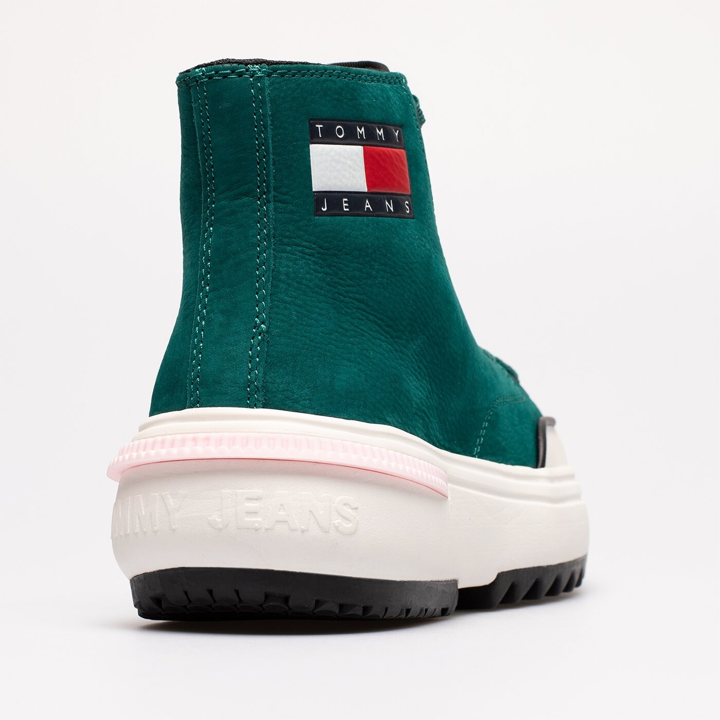 Damskie sneakersy (buty) TOMMY HILFIGER TOMMY JEANS NUBUK MID RUN CLEAT en0en01982l6o kolor zielony