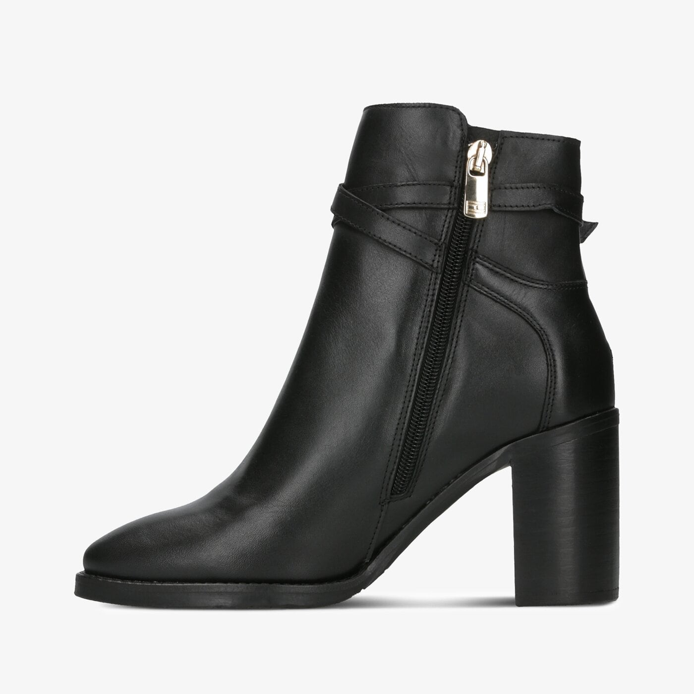 Damskie botki / sztyblety TOMMY HILFIGER TH HARDWARE LEATHER HIGH BOOTIE fw0fw04284990 kolor czarny