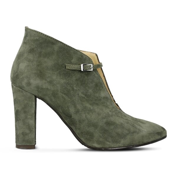 Damskie botki / sztyblety SYMBIOSIS BOTEK DAENERYS WELUR CIEMNA ZIELEŃ ZAMSZ KHAKI 989990 kolor khaki