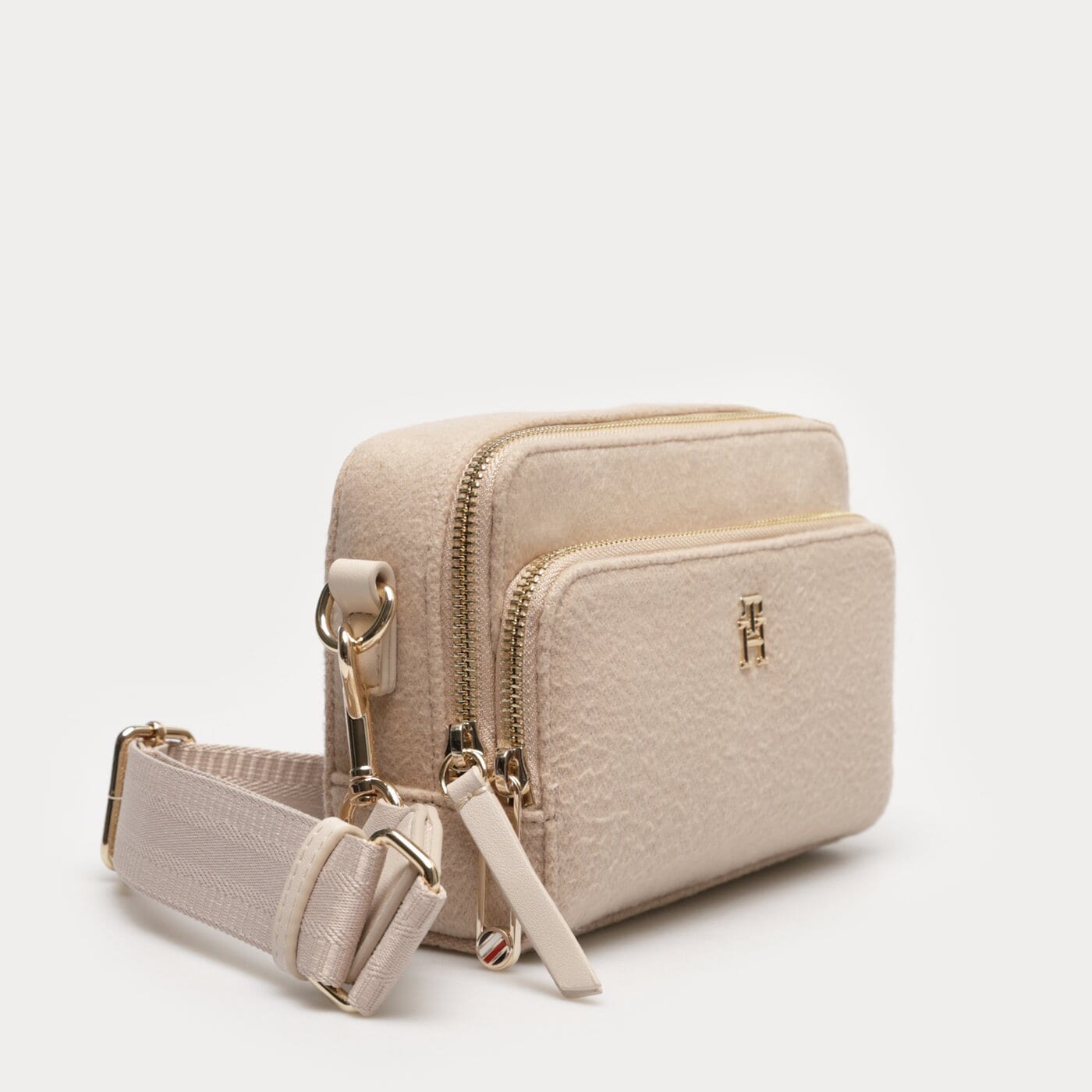 Damska torebka TOMMY HILFIGER TOREBKA ICONIC TOMMY CAMERA BAG WOOL aw0aw15879abo kolor beżowy