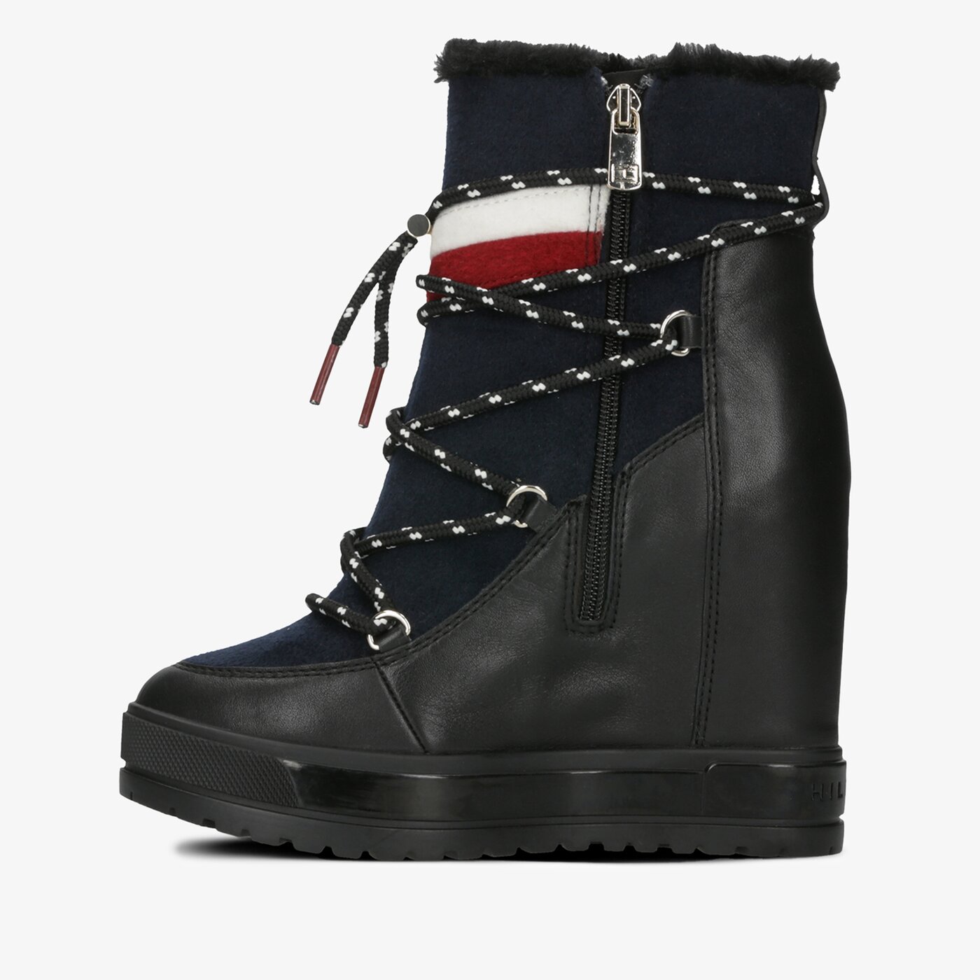 Damskie botki / sztyblety TOMMY HILFIGER MODERN SPORTY WEDGE BOOTIE fw0fw04508bds kolor granatowy