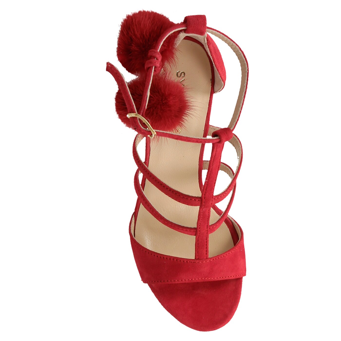 Damskie sandały SYMBIOSIS LISA FUR SANDALS CZERWONE 11080012 kolor czerwony