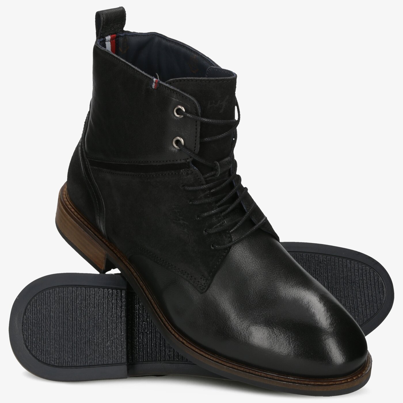 Męskie buty za kostkę TOMMY HILFIGER ELEVATED TALL LEATHER MIX BOOT fm0fm02456990 kolor czarny
