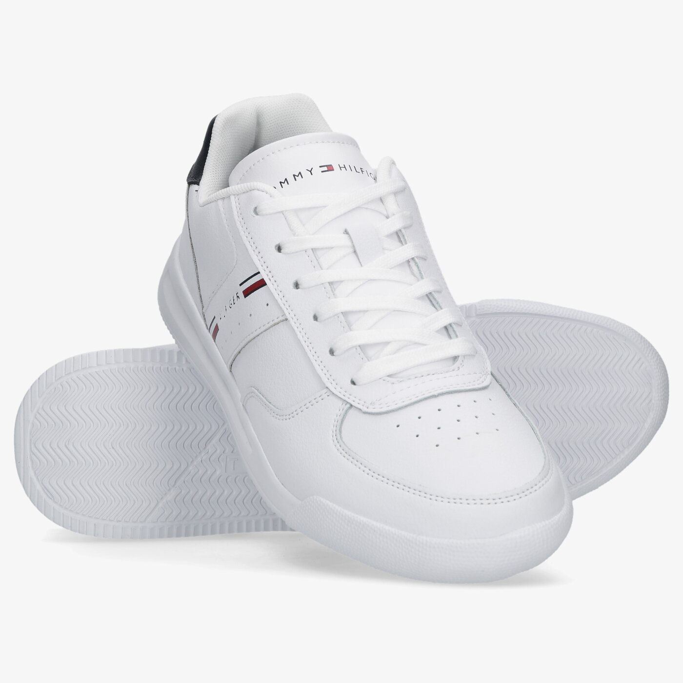 Męskie sneakersy (buty) TOMMY HILFIGER LIGHTWEIGHT LEA SNEAKER STRIPES fm0fm04016ybr kolor biały