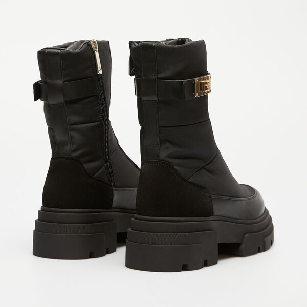 Damskie botki / sztyblety TOMMY HILFIGER BIKER LEATHER MIX LACE-UP fw0fw08246bds kolor czarny