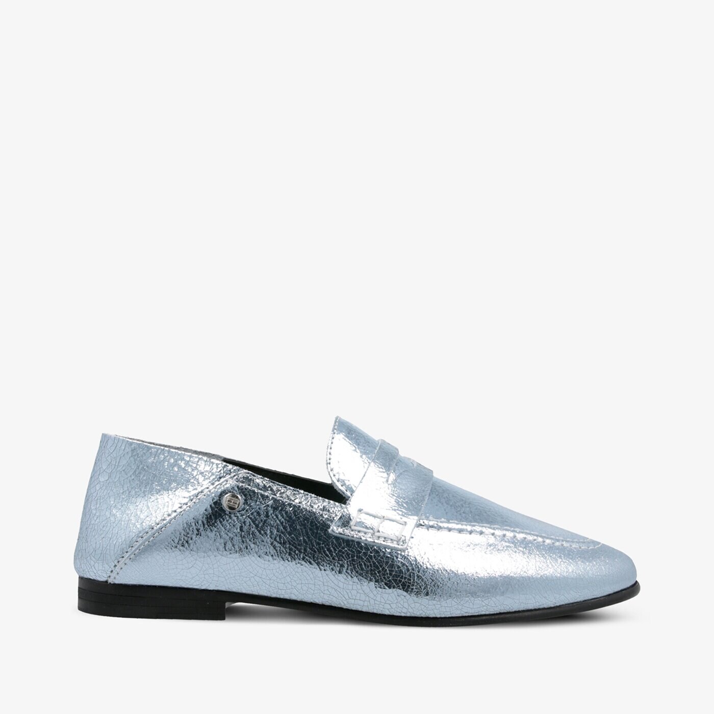 Damskie espadryle TOMMY HILFIGER DORIS CRACKLE METALLIC FLAT LOAFER fw0fw03929447 kolor srebrny