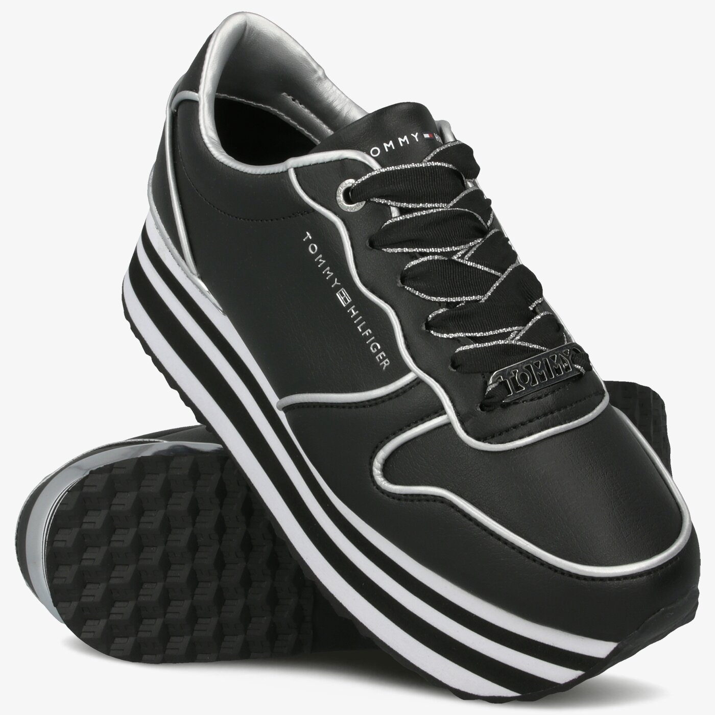 Damskie sneakersy (buty) TOMMY HILFIGER METALLIC FLATFORM SNEAKER fw0fw04699bds kolor czarny