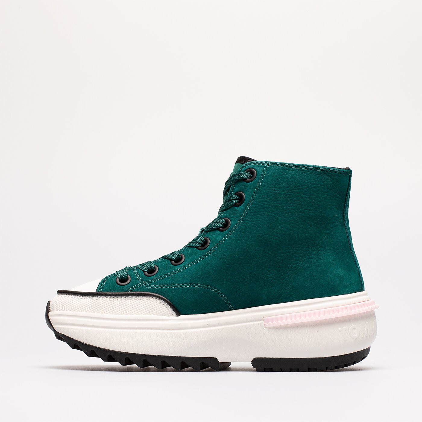 Damskie sneakersy (buty) TOMMY HILFIGER TOMMY JEANS NUBUK MID RUN CLEAT en0en01982l6o kolor zielony