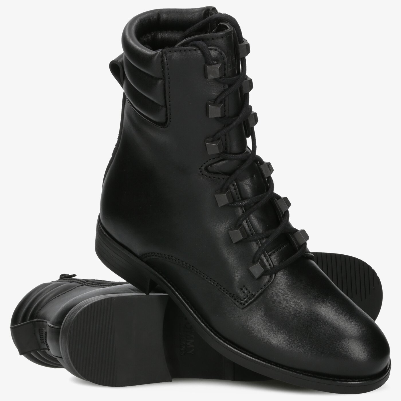 Damskie botki / sztyblety TOMMY HILFIGER PIN LOGO LACE UP BOOT en0en00697beh kolor czarny