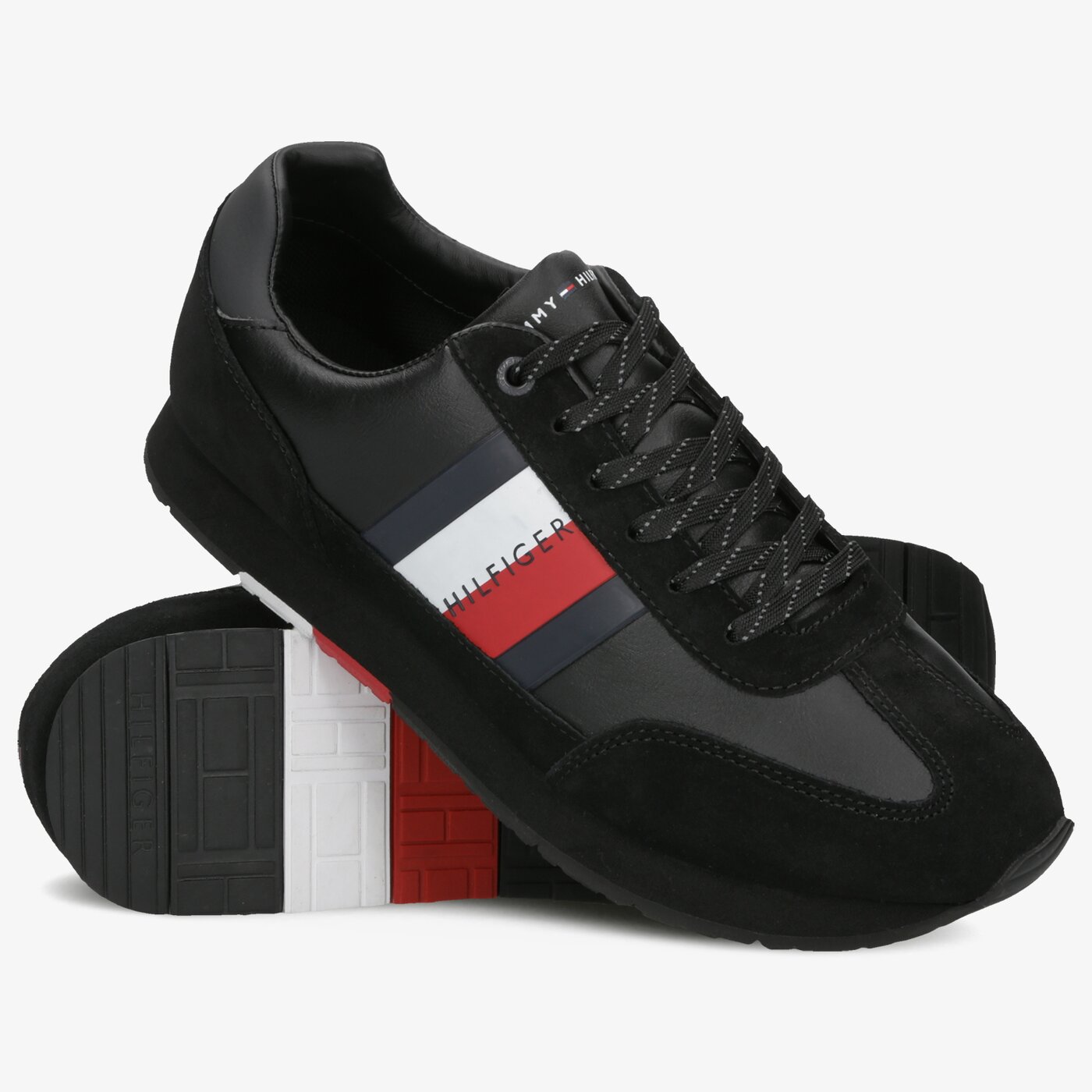 Męskie sneakersy (buty) TOMMY HILFIGER CORPORATE LEATHER FLAG RUNNER fm0fm02380990 kolor czarny