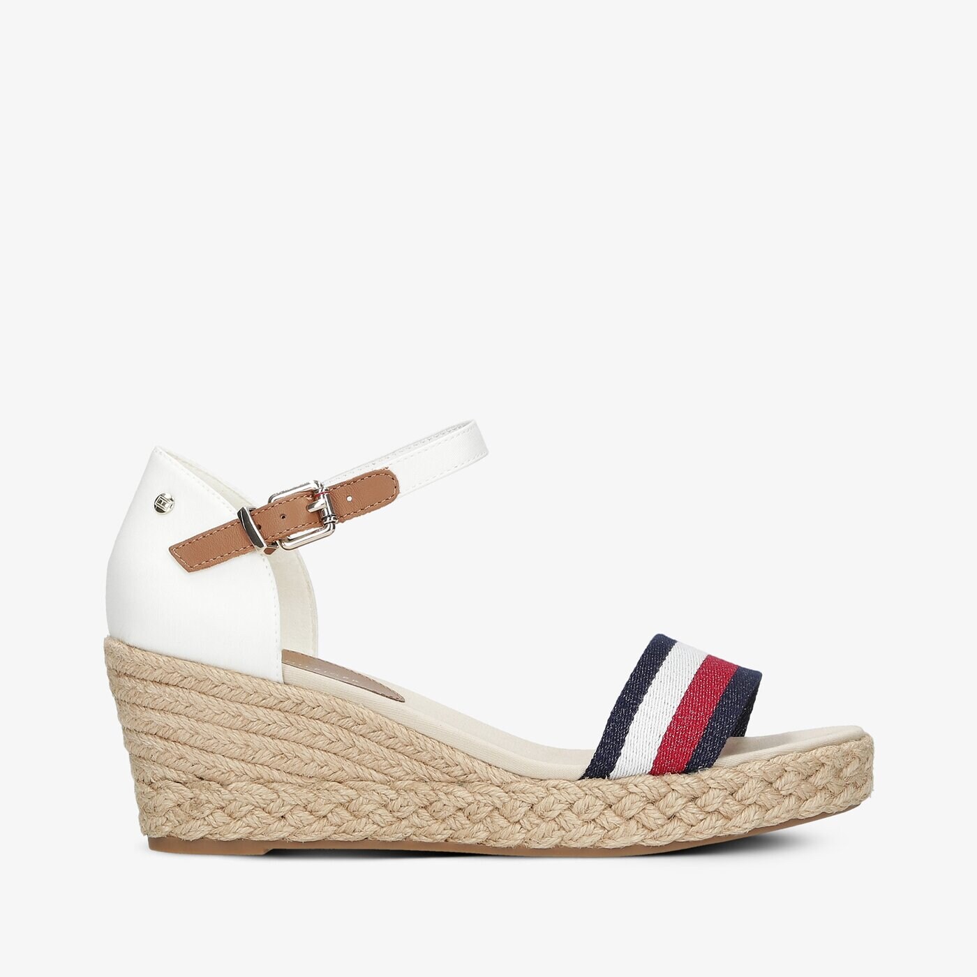 Damskie sandały TOMMY HILFIGER SHIMMERY RIBBON MID WEDGE SANDAL fw0fw05614ybl kolor biały