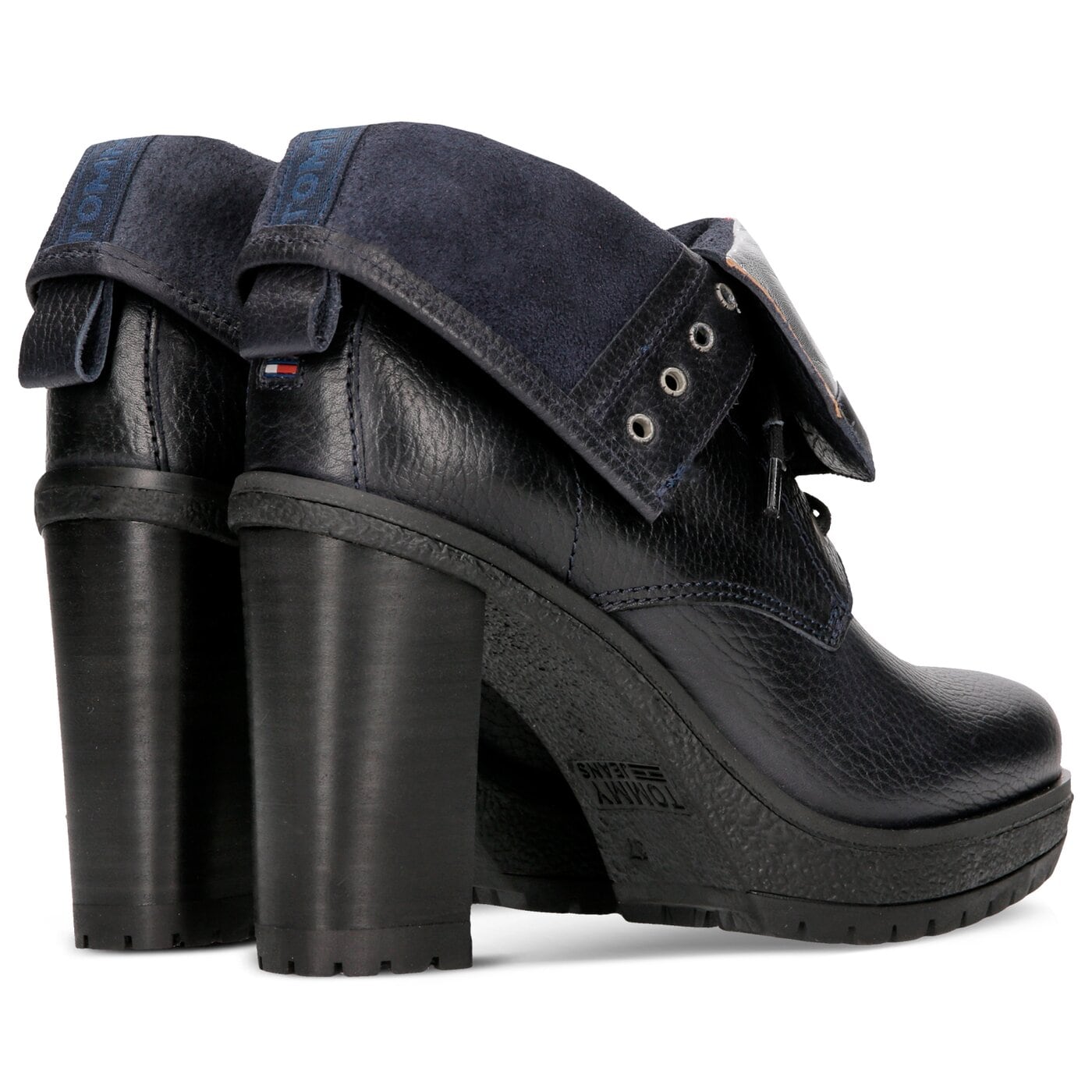 Damskie botki / sztyblety TOMMY HILFIGER BIG FLAG LACE UP HEELED BOOT en0en00252990 kolor czarny