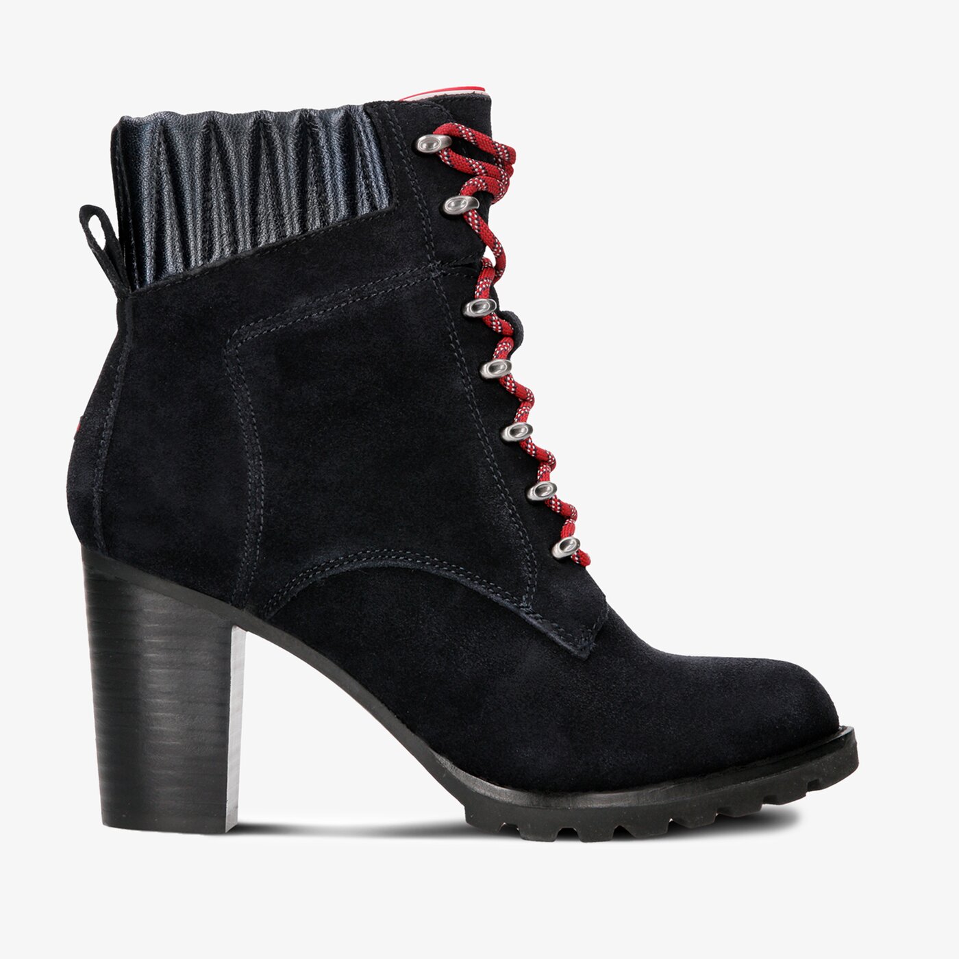 Damskie botki / sztyblety TOMMY HILFIGER BASIC HIKING HEELED BOOT SUEDE fw0fw03569403 kolor granatowy