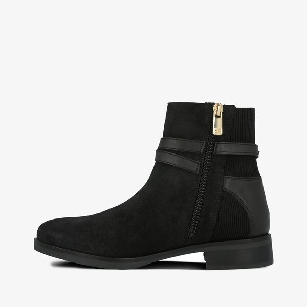 Damskie botki / sztyblety TOMMY HILFIGER TH HARDWARE SUEDE FLAT BOOTIE fw0fw04281990 kolor czarny