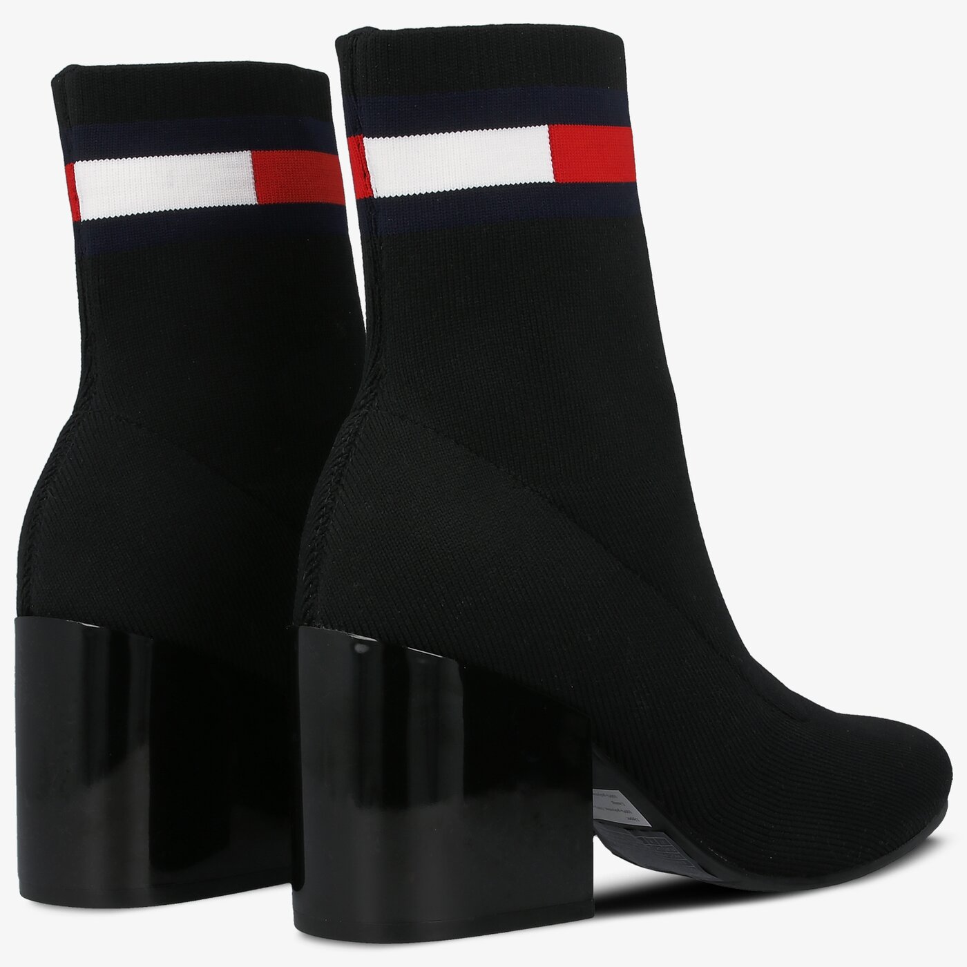 Damskie botki / sztyblety TOMMY HILFIGER ROCIO 2D FLAG SOCK MID HEEL BOOT en0en00699bds kolor czarny