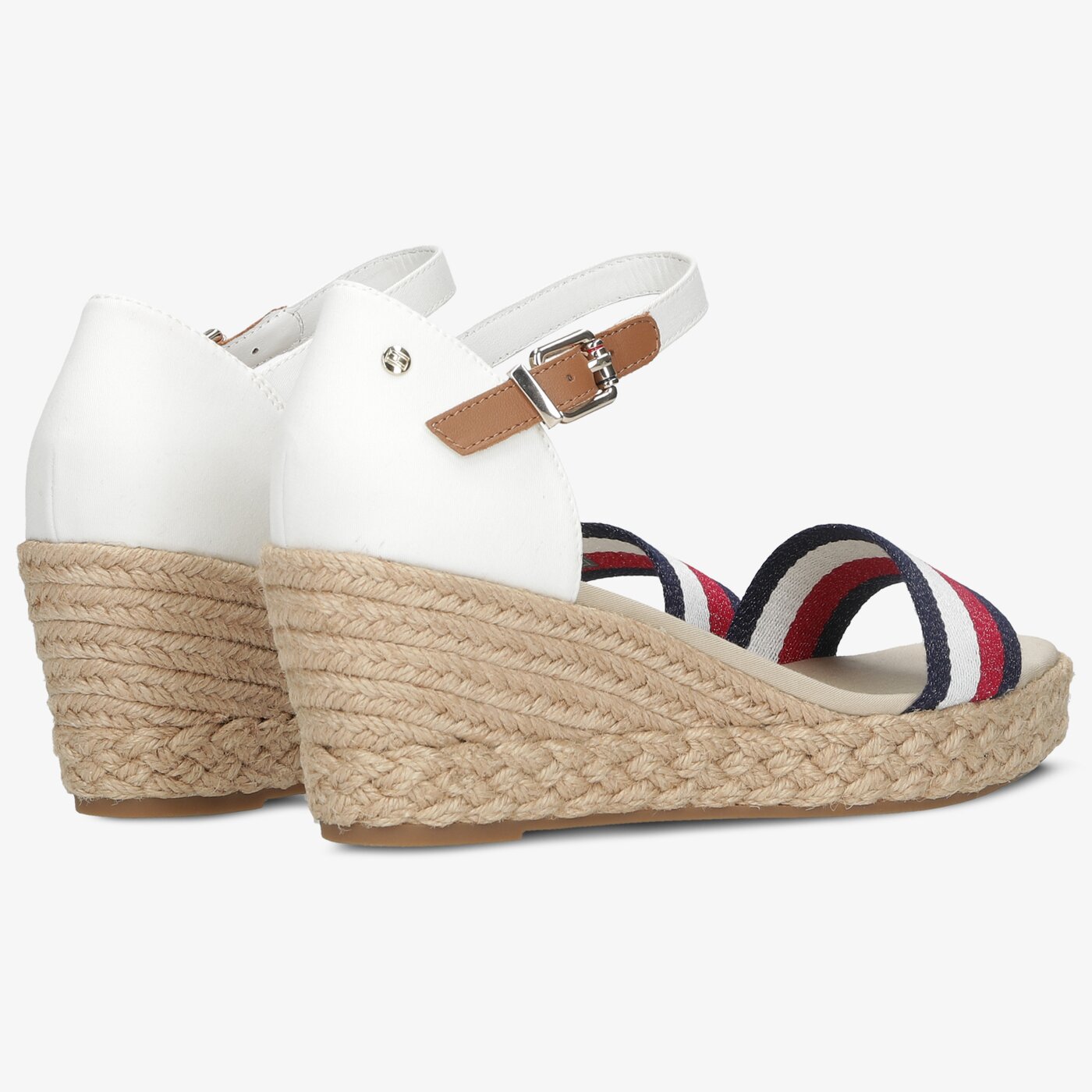 Damskie sandały TOMMY HILFIGER SHIMMERY RIBBON MID WEDGE SANDAL fw0fw05614ybl kolor biały