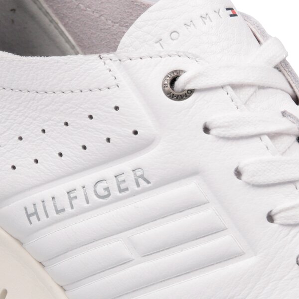 Męskie sneakersy (buty) TOMMY HILFIGER UNLINED TH LIGHT LEATHER RUNNER fm0fm01630100 kolor biały
