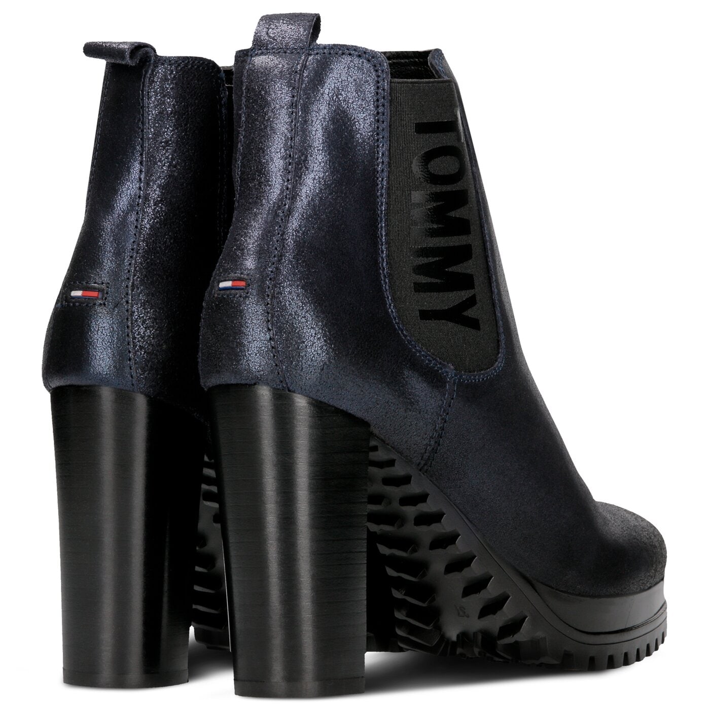 Damskie botki / sztyblety TOMMY HILFIGER METALLIC HEELED CHELSEA BOOT en0en00250403 kolor granatowy