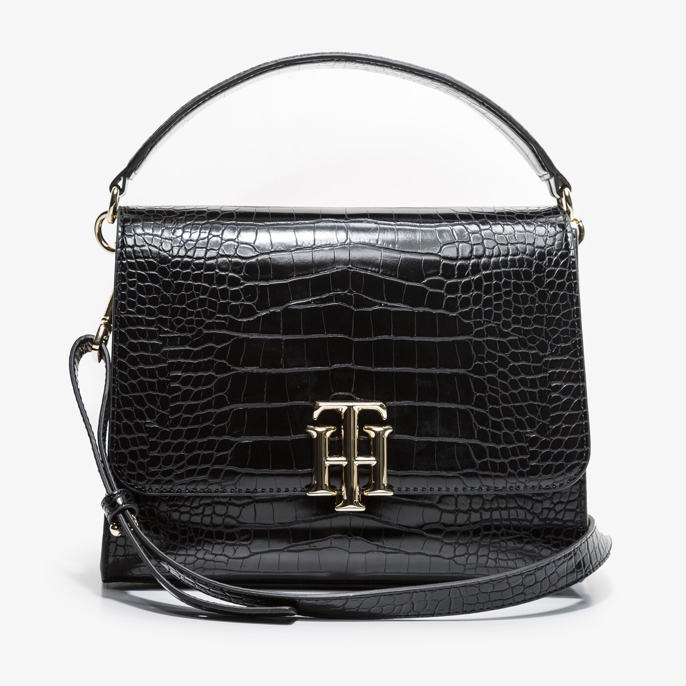 Damska torebka TOMMY HILFIGER TOREBKA TH LOCK SATCHEL CROCO aw0aw088670gj kolor czarny