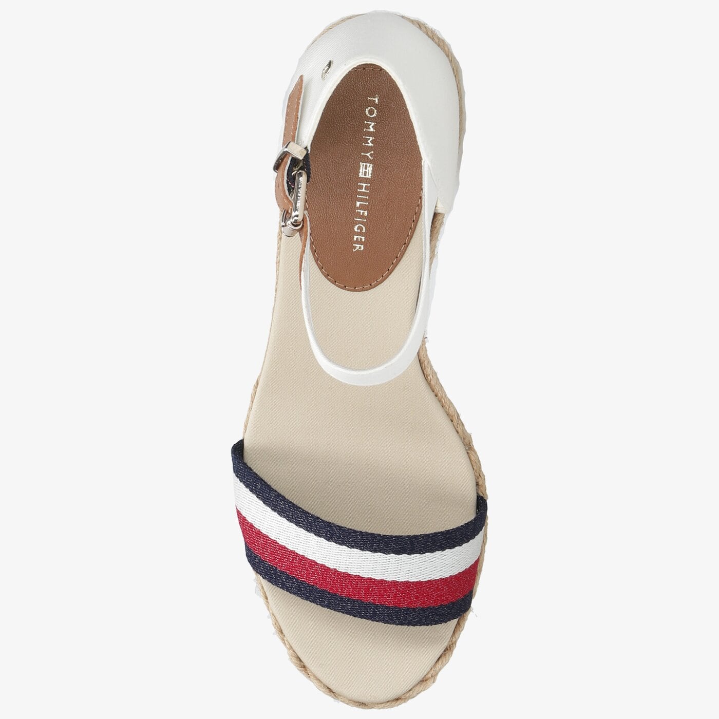 Damskie sandały TOMMY HILFIGER SHIMMERY RIBBON MID WEDGE SANDAL fw0fw05614ybl kolor biały