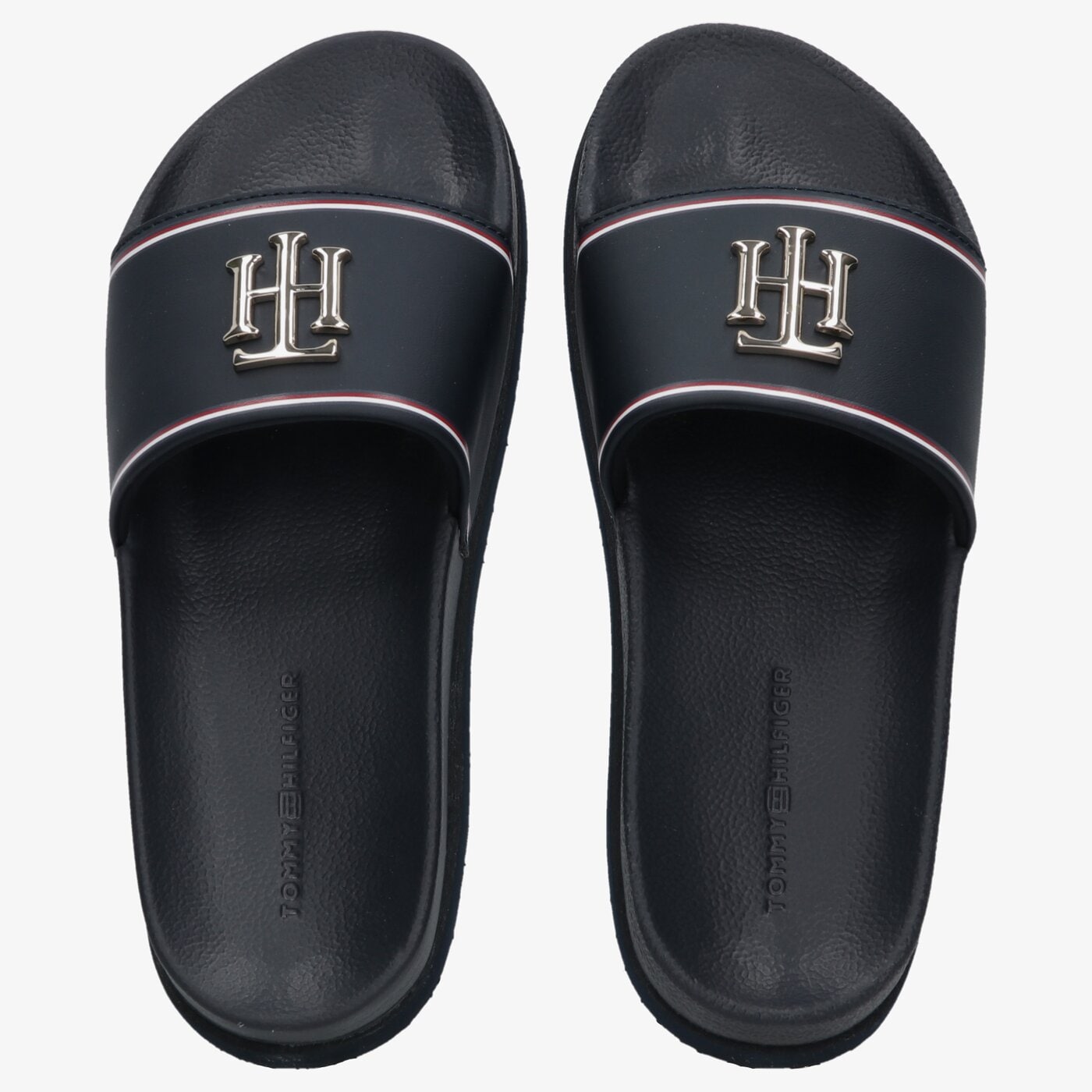 Damskie klapki TOMMY HILFIGER TH HARDWARE FLATFORM POOL SLIDE fw0fw06308dw5 kolor granatowy