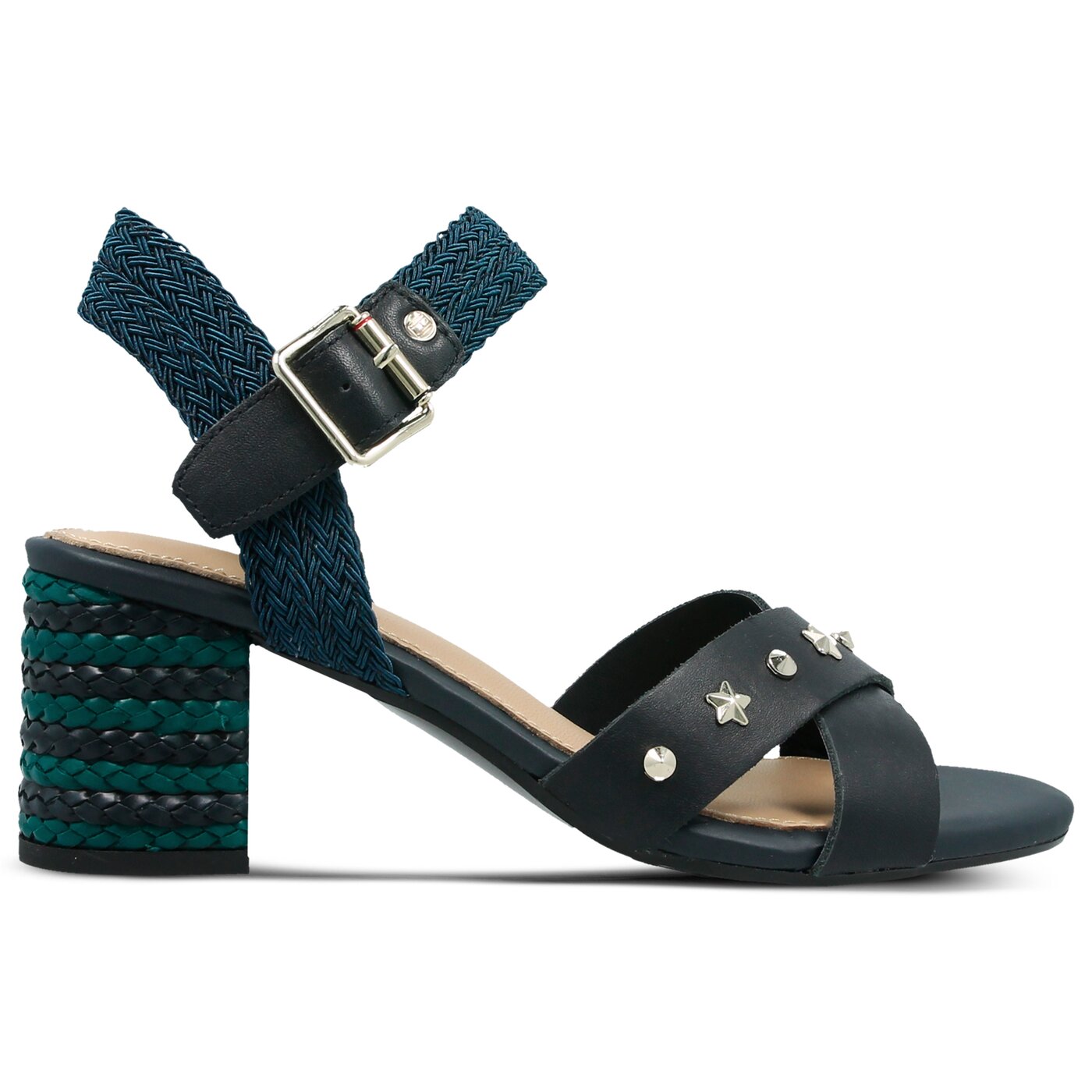 Damskie sandały TOMMY HILFIGER MID HEEL SANDAL STAR STUDS fw0fw02819403 kolor granatowy