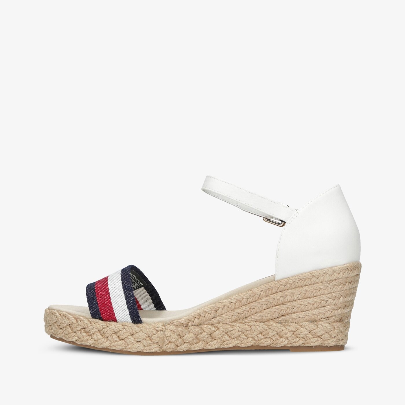 Damskie sandały TOMMY HILFIGER SHIMMERY RIBBON MID WEDGE SANDAL fw0fw05614ybl kolor biały