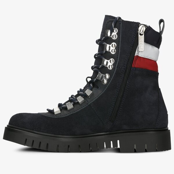 Damskie botki / sztyblety TOMMY HILFIGER PADDED NYLON LACE UP BOOT en0en00613403 kolor granatowy