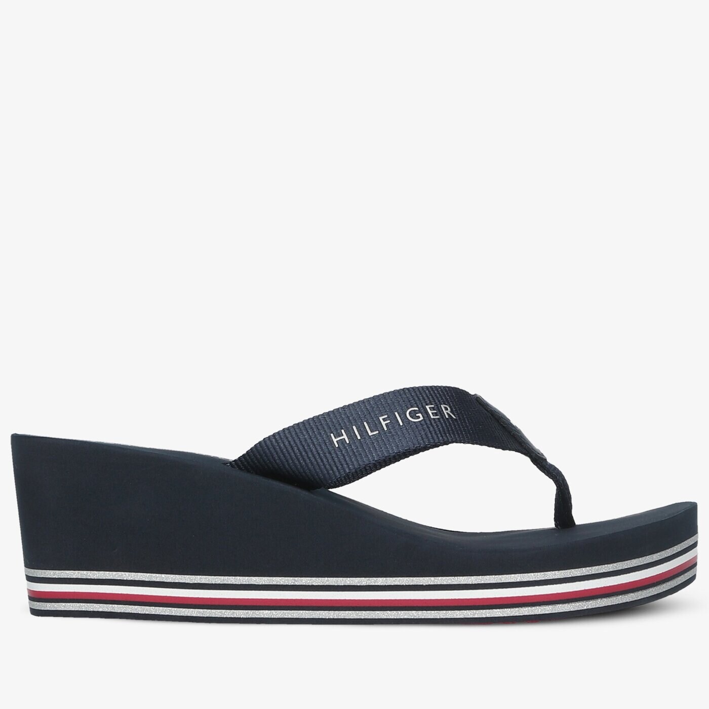 Damskie klapki TOMMY HILFIGER TOMMY STRIPES WEDGE BEACH SANDAL fw0fw05655dw5 kolor granatowy