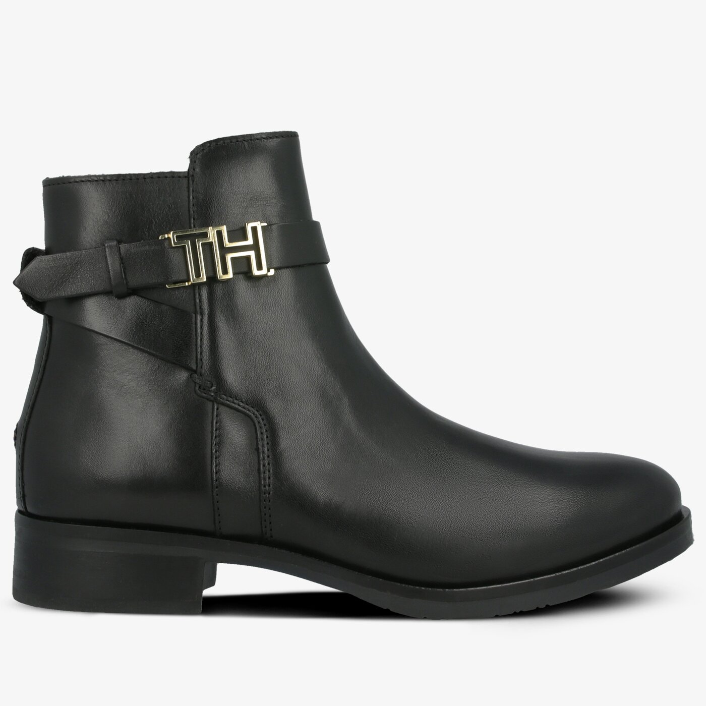 Damskie botki / sztyblety TOMMY HILFIGER TH HARDWARE LEATHER FLAT BOOTIE fw0fw04280990 kolor czarny