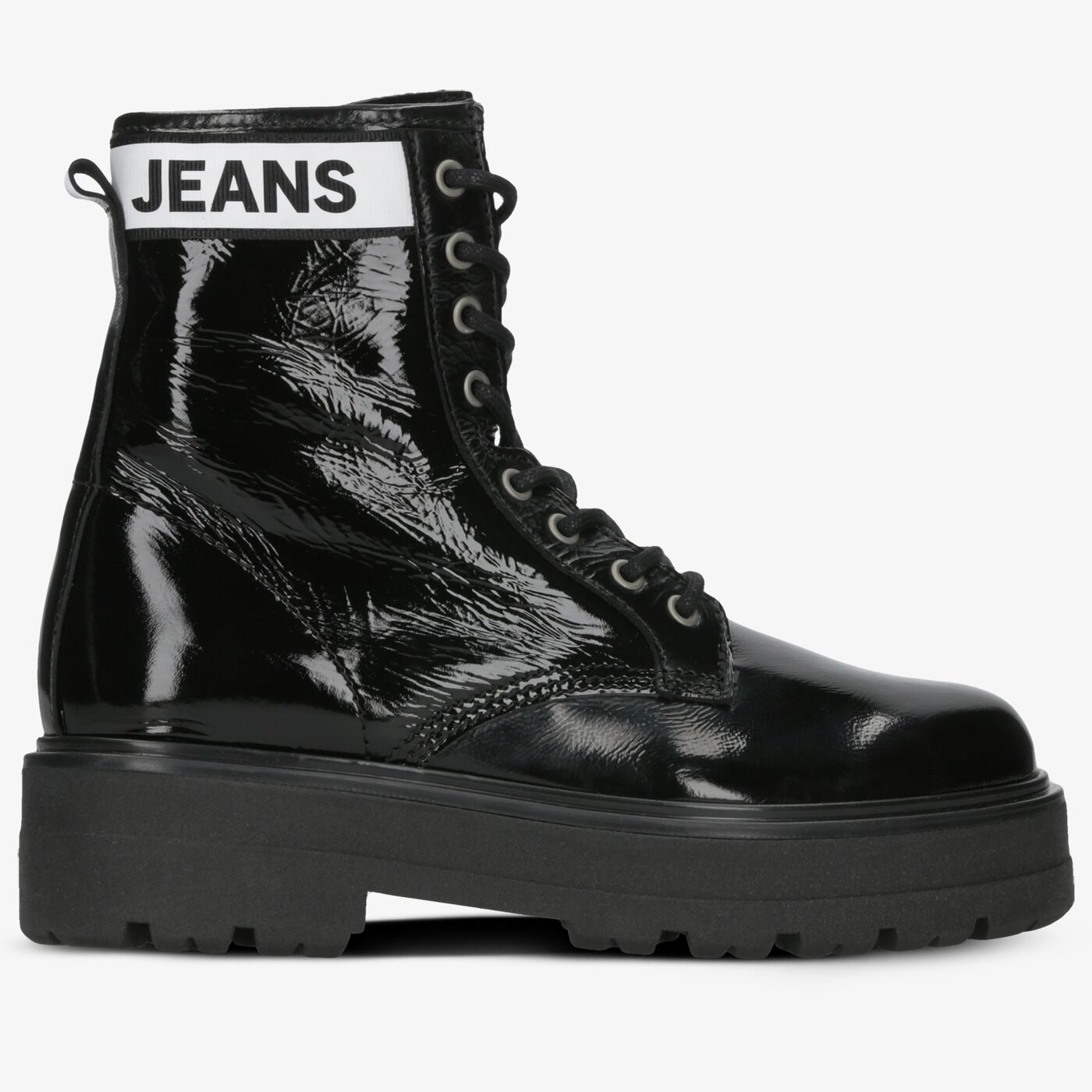 Damskie botki / sztyblety TOMMY HILFIGER PATENT LEATHER FLATFORM BOOT en0en00700bds kolor czarny